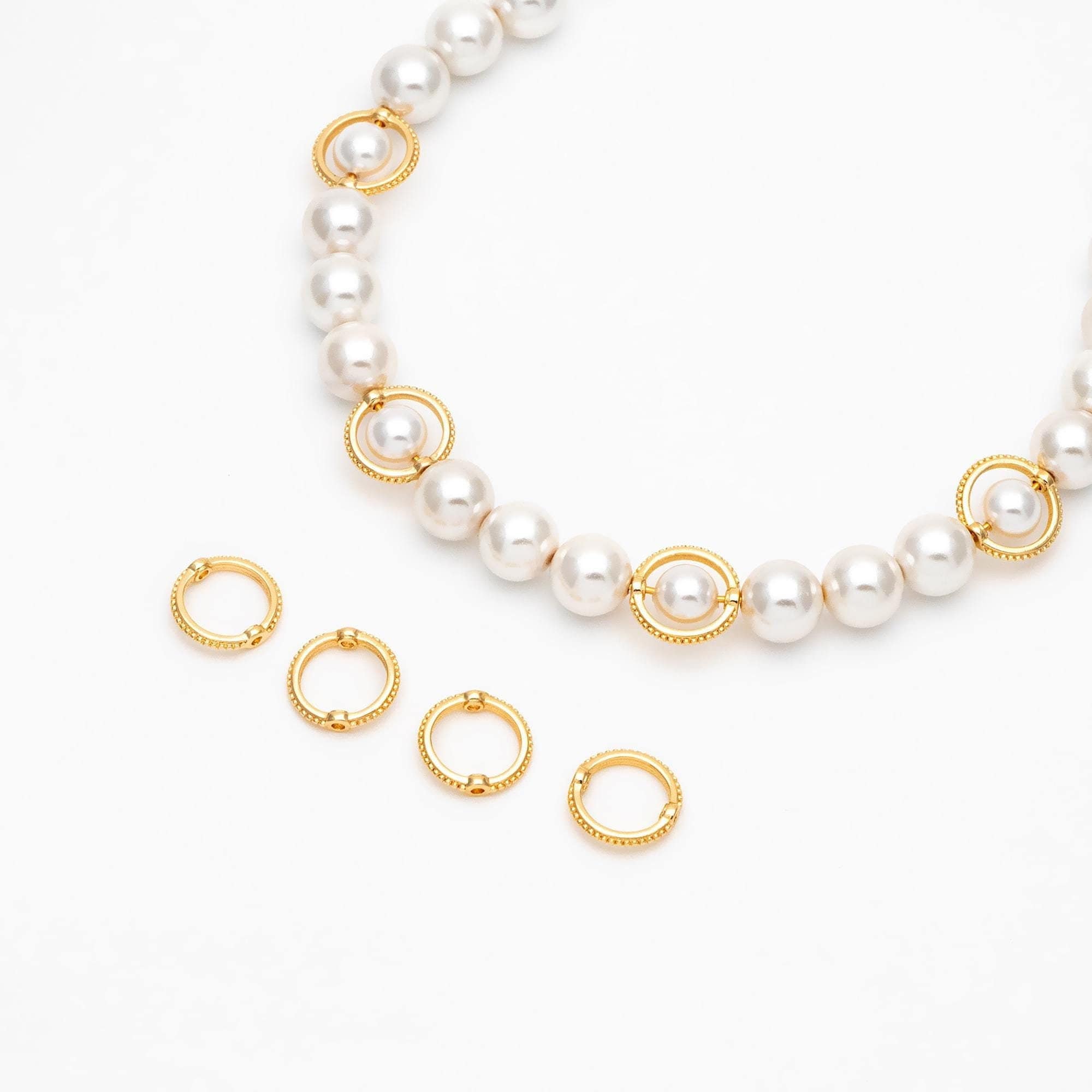 10pcs Gold Round Bead Frame Charms, Gold plated Brass Ring Connectors (GB-1859)